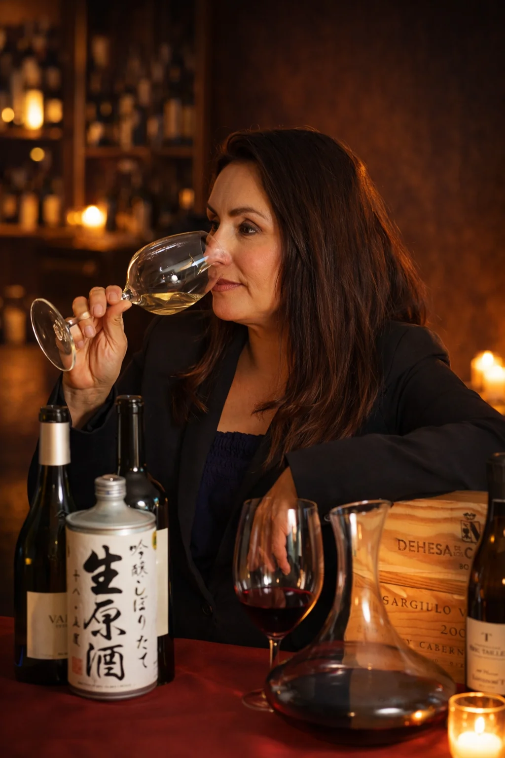 Cynthia tasting wine